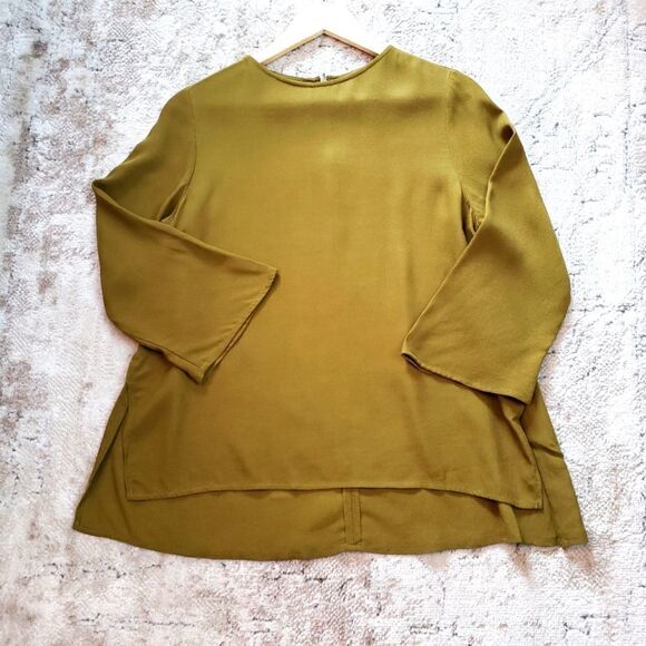 🦋3/$25 Topshop Size 2 Olive Green ¾ Sleeve Oversized Boho Top Tunic - Picture 2 of 10